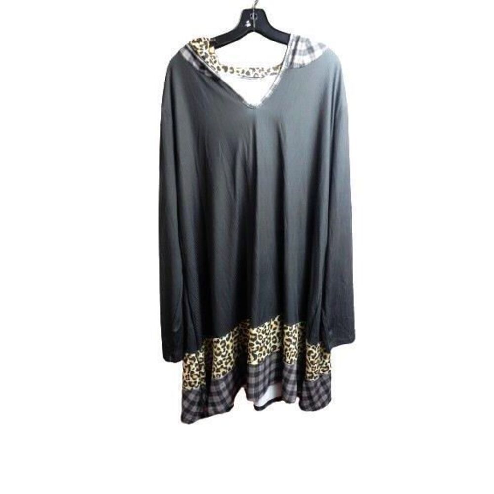 Lily By Firmiana, Elegant Black and Leopard Print Long Sleeve Dress
